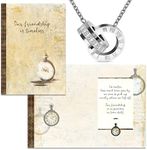 Smiling Wisdom - Timeless Friend Special Friendship Greeting Card with Time Intertwined Double Circle Necklace Gift Set - Best BFF Bestie Woman - Stainless Steel CZ (Silver)