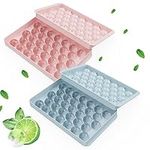 Round Ice Cube Tray with Lid, 66 Ice Ball Molds for Freezer, Easy to Remove Sphere Ice Making Mold for Water Whiskey Cocktail Tea Coffee (Blue+Pink)