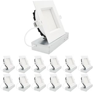 LUXRITE 6 Inch LED Recessed Light, Regressed Mini Panel Spotlight, 5CCT 2700K-5000K, 19/25/32 Watts, 1800/2400/3000 Lumens, Dual Dimmable (TRIAC & 0–10V), 100° Beam, Wet Rated, ETL, Square (12 Pack)
