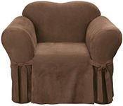 SureFit Home Décor SF34539 Suede Box Cushion Chair Cover, Relaxed Fit, Polyester, Machine Washable, One Piece, Chocolate Color