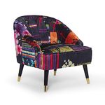 House of Velvet Fabric Black Patchwork Kensington Slipper Accent Chair, Multicolor