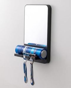 TAILI Shower Mirror Fogless Suction, Shaving Mirror with Razor Holder, Fog Free with Storage Tray, Rust-Proof, Shatterproof, Removable, Bathroom & Shower Accessories, Black