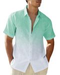 YSLFHS Men's Gradient Linen Shirts Short Sleeve Button Down Shirt Hawaiian Summer Beach Casual T Shirts, Mint Green, Medium