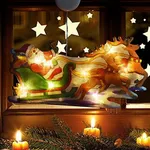 LETOUR Christmas Decoration Lighted Window Hanging Décor 9 LED Xmas Lights with Suction Cup Hook 3X AAA Battery Powered for Christmas Party Showcase Show Window Home Living Room Kid (Sleigh)