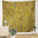 LEKAIHUAI Tapestry Wall Hanging Birds and Flowers on Vintage Gold Wall Tapestries Decoration for Bedroom Living Room Dorm 59.1X59.1 Inches