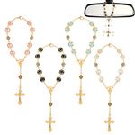 4Pcs Car Pendant Rosary Beads Catholic, Cross Car Rearview Mirror Hanging Ornament Auto Interior and Home Decoration Accessories Pearls Baptism Rosary Bracelet Car Hanging Accessories Interior Decors