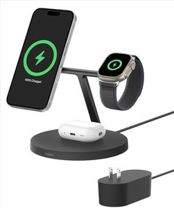 Belkin MagSafe-Compatible Charger, 3-in-1 Wireless Charging Station, Qi2-Certified 15W Wireless Charger for Apple iPhone 16 Series, Apple Watch, AirPods w/Non-Slip Base, 40W Charger Included - Black