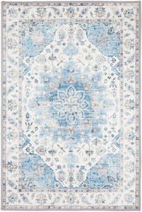 Conrad Blue Toned Non Slip Traditional Pattern Transitional Distressed Rug (120x180cm)