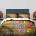 BaoNews Loves You Duvet Cover Set Queen Size,3 Pieces Word Colorful Letter Metal Wire Bedding Set Hotel Quality Comforter Cover Set with 2 Pillowcases(No Filler)