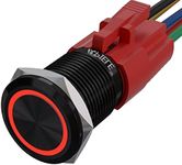 APIELE 16mm Momentary Black Push Button Switch On Off with 12V LED Angel Ring Head for 16mm 0.63" Mounting Hole with Wire Socket Plug Self-Reset(Red/Black Shell)