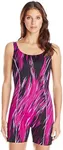 Adoretex Women's One Piece Bathing Suits, Boyleg Unitard Swimsuit for Water Aerobics, Fitness or Lap Swimming (FU002) - Purple/Black - XS