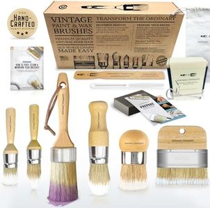 Vintage Tonality Chalk Wax Paint Brush Set Bundle | Furniture Painting or Waxing | 6 Brushes + 11 Tools & Extras | Large or Small DIY Home Decor Repurposing Projects | Thick Natural Bristle Hairs