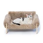 MEWOOFUN Cat Couch Bed, Pet Sofa for Indoor Cats Wooden Indoor Elevated Cat Beds with Removable Mattress Cover Suitable for Kitty, Puppy or Small Animal (Brown, Medium)