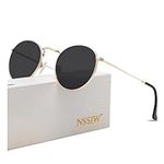 NSSIW Round Sunglasses for Women and Men, Premium Round Metal Sunglasses with Circle Frame and UV Protection (Gold/Grey)