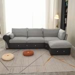 Panana 5 Seater Corner Sofas, L shape Fabric Sofa With Built-in USB Port Chaise, Large Armrest Cushion Back Sectional Sofas Settee Couch, Light Grey