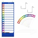 Daily Schedule Pocket Chart, Classroom Charts with 13+1 Pockets, 13 Double-Sided Reusable Colored Cards, 13 Blank Ones and 2 Over-Door Mounting Hangers Include (Blue, 13” x 36”)