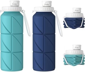 Popdigito Collapsible Water Bottle 2pcs Foldable Silicone Travel Water Bottle Leakproof Flexible BPA Free Portable,Folding Water Bottle Lightweight for Camping, Hiking,Sports Travel Bottles 23oz