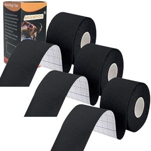ANAMPION Tape Kinesiologie 3 Rouleaux, 5cm*5m Bande Kinesiologie Tape pour la Physique, Imperméable Kinesio Tape pour Les Douleurs du Genou, Coude et l'épaule (Noir)