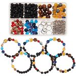 SUNNYCLUE 1 Box 300+Pcs DIY 10 Sets Solar System Bracelets Kit Universe Galaxy The Nine Guardian Planets Beading Bracelet Necklace Tiger Eye Bead Natural Gemstone Beads for Jewelry Making Kits Craft