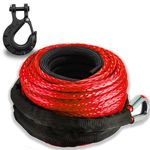 TYT Synthetic Winch Rope 3/8" X 92' with Hook, 27000LBS Synthentic Winch Cable Kit with Protective Sleeve for 4WD Off Road Vehicle Truck SUV Jeep (Red)