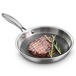 Navaris Stainless Steel Frying Pan - Durable & Scratch Resistant 22cm/8.66" Pans w/Stay Cool Metal Handle - Tri-Ply Construction Ideal for All Stoves, Oven Safe