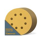 POWERTEC 44008G-50, 5" x 8 Holes, 80 Grit, A/O Hook & Loop Sanding Disc, 50PK, Gold