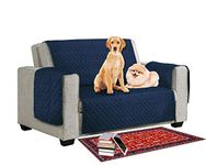 Reversible Quilted Sofa Cover Pet Dog Kids Barrier- Slipcover Furniture Protector Washable Couch Covers with Elastic Straps Anti-Slip Wrinkle Resistant (2 Seater, Navy Blue - Light Blue)