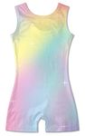 uideazone Gymnastics Bodysuit for Girls Gradient Rainbow Leotards Kids Quick Dry Ballet Dancewear One-Piece Stretchy Unitards for Athletic Size 6 7