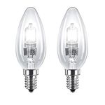 2 Pack 28W SES E14 Clear Candle Light Bulbs, Small Screw, Classic Incandescent Dimmable Lamps, 28W = 37W, 370 Lumen, Mains 240V, Energy Saving Halogen Bulbs