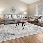 Home Beyond & HB design - 4x6 Area Rug, Non-Slip Washable Low Pile Soft Lightweight Thin Vintage Medallion Carpet Rugs for Bedroom Living Room Dining Room Kitchen Office Home Decor, Brown and White