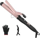 Pretfy Automatic Hair Curler, 1.25" Curling Tongs, 32mm Curling Iron Wand of Ceramic Tourmaline LCD Display 60-220 Adjustable Temper, 30s Quick Heating, Dual Voltage, Heat Resistant Glove Hair Clip