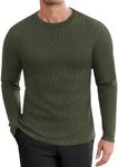 Ekouaer Men's Waffle Long Sleeve Shirts Crewneck Thermal Tops Lightweight Pullover Sweater Basic Tees S-XXL