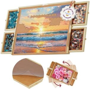 1000 Piece Wooden Jigsaw Puzzle Board - 4 Drawers, Rotating Puzzle Table | 30” X 22” Jigsaw Puzzle Table | Puzzle Cover Included - Portable Puzzle Tables for Adults and Kids by Beyond Innoventions