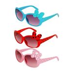 ALNA-TURA Sunglasses for kids Girls Pack of 3 UV Protected Cat Eye Multicolours Stylish Goggles Shades For Baby (Red Pink & Sky Blue)