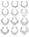 Milacolato Fake Septum Jewelry Faux Septum Rings Hoop CZ Faux Non Pierced Hanger Nose Septum Ring for Men Women Clip On Body Piercing Jewelry