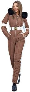 Yousify Womens Winter Onesie Ski Jumpsuits Outdoor Sports Waterproof Snowsuit Removable Faux Fur Collar Coat Jumpsuit