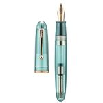 Asvine Jinhao 9019 Fountain Pen, Dadao Series #8 Medium Nib, Light Blue Transparent Acrylic Barrel with Golden Clip Big Size Writing Pen