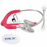 MDF Acoustica Lightweight Stethoscope for Doctors, Nurses, Students, Home Health Use, Adult, Dual Head, Raspberry Tube, Silver Chestpiece-Headset, MDF747XP23