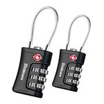 Brillirare 2 Pack TSA Approved Luggage Locks, Combination Travel Cable Padlock, 3-Digit Waterproof Lock, TSA Accepted Outdoor Keyless Resettable Lock for Lockers, Bags, Gym, Gate-Black