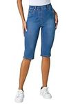 Roman Originals Knee Length Jeggings for Women Ladies Stretch Denim Shorts Jeans Cropped Trouser Capri Pants Summer Cotton Legging Pedal Pusher Legged Crop Spring Cutoff Work - Denim - Size 18