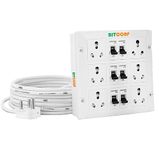 Bitcorp Extension Box 16A 20A 25A 6 Socket 6 Mcb (10000W) Mcb Surge Protection High Load Capacity with 10 Meter Long Wire Cord for Charging/Ac/Refrigerator/Washing Machine/Microwave/Machines