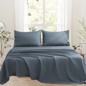 Bedlifes 1000 Thread Count 100% Egyptian Cotton Queen Size Sheets Set - Sateen Soft Silky Breathable Luxury Cooling 4 Pieces (Lake Blue)