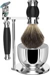 GRUTTI Shaving Set, Deluxe Chrome Razor and Brush Stand with Soap Bowl Gifts for Men Shaving Badger Brush and Razor Handle Compatible with Fusion 5