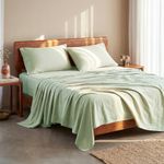 LANE LINEN 100% Organic Cotton Bedsheet Set for Super King Bed - Oeko-TEX Certified, Breathable - Soft & Comfortable, Machine Washable, Includes 1 Flat Sheet with 2 Pillow Covers - Mineral
