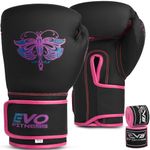 EVO Fitness Ladies Matte Pink Boxing Gloves Punch Bag Women MMA Muay Thai Martial Arts Kick Boxing Girls Sparring Training Fighting Gloves With Hand Wraps (Pink, 8 OZ)