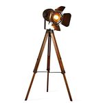 Decoluce Vintage Tripod Floor Lamp,Nautical Teatre Retro Spotlight,Industrial Decor Wooden Light Fixtures,Cinema Movie Props-Without Edison Bulb