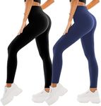 SINOPHANT Pack of 2 Women's High Waist Sports Leggings Elastic Yoga Pants Opaque Fitness Gym Yoga, #2 Pack Black/Black Blue, XXL