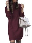 SENFURE Soft Turtleneck Pullover Dress for Women Long Sleeve Knit Elasticity Sweater Fall Winter Mini Sweater Dresses Burgendy