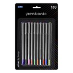 Pentonic 1.0mm Ball Pen Blister Pack | Grey Body | Pink,Green,Orange,Brown,Lime Green,Purple,Turquoise Blue,Blue,Grey,Red Ink | Set of 10 Pens