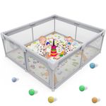 Palopalo Baby Playpen, 50''x50'' Extra Large Playard for Babies and Toddlers, Baby Activity Center with 8 Suction Cup Bases, Infants Play Pen with Gate and Soft Breathable Mesh